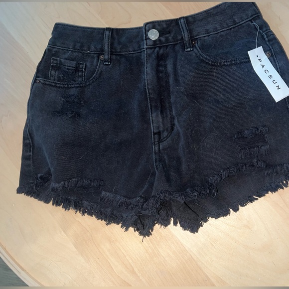Women’s Black Ripped High Rise Jean Shorts - Picture 2 of 6